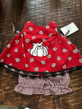 Red Bulldog Print Girls' Dress and Bloomer Set